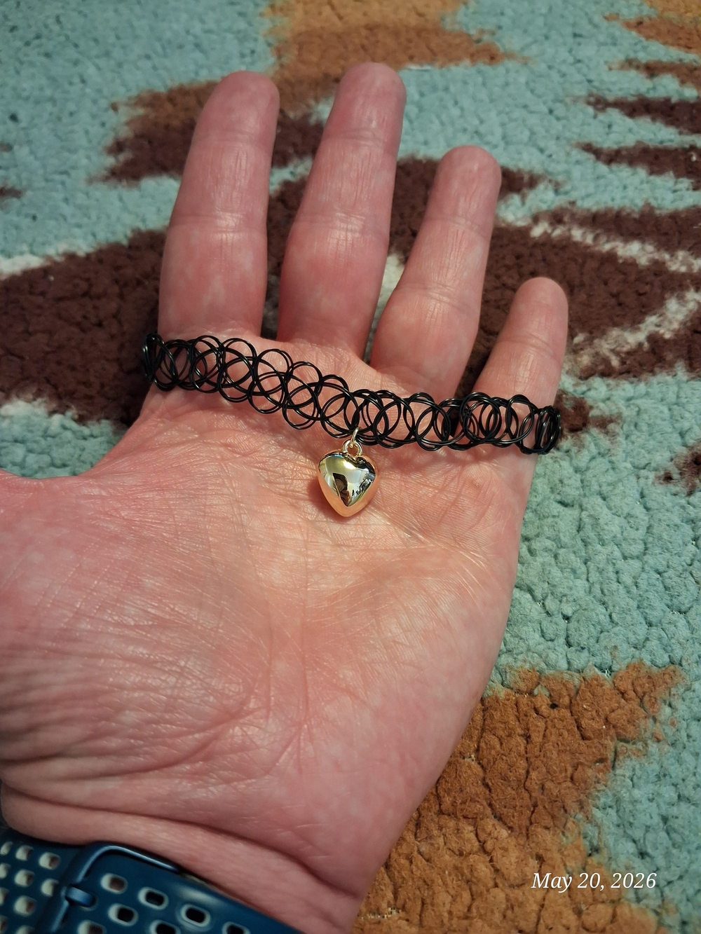 Source Unknown Black Tattoo Choker Necklace with Gold Heart Pendant